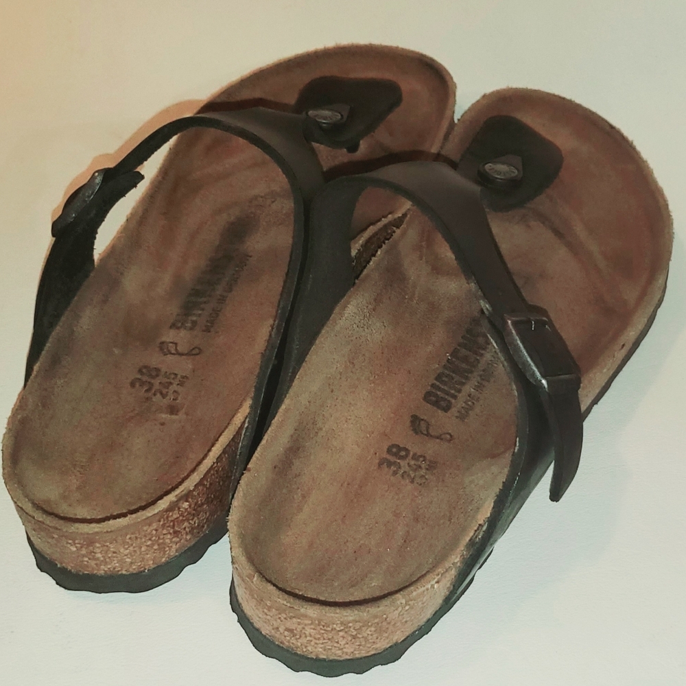 BIRKENSTOCK Gizeh Oiled Leather Black Sandals 38 7 - Picture 6 of 9